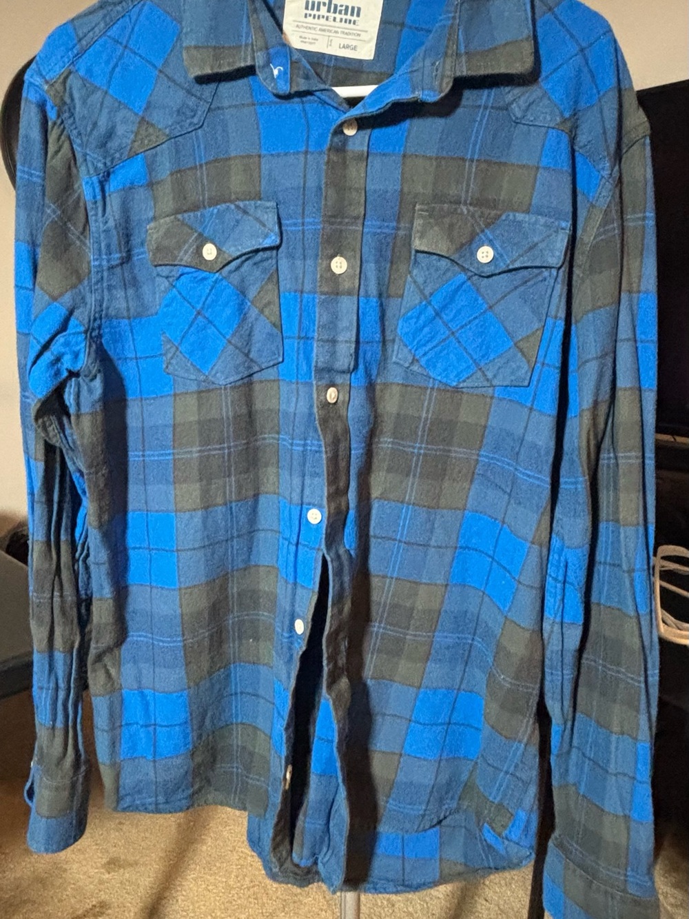 urban pipeline Blue and Black Plaid Button-Down Shirt